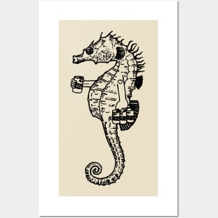 Seahorse Drinking Beer Posters and Art